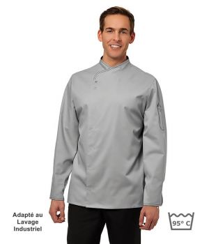 Veste de Cuisine, Gris argent, Surpiqûre contrastante, Peut Bouillir