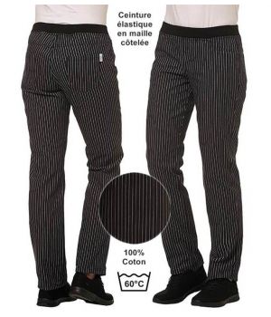 Pantalon de Cuisine Femme, Ceinture Elastique en Maille Côtelée, Coton