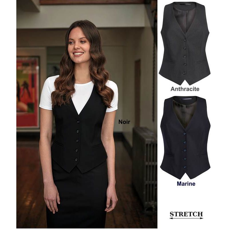 Gilet de Tailleur Femme, 5 Boutons, Tissu Stretch Confortable et Résistant