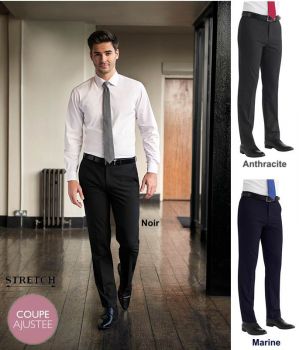 Pantalon Homme, Coupe Ajustée, Tissu Stretch Confortable et Résistant