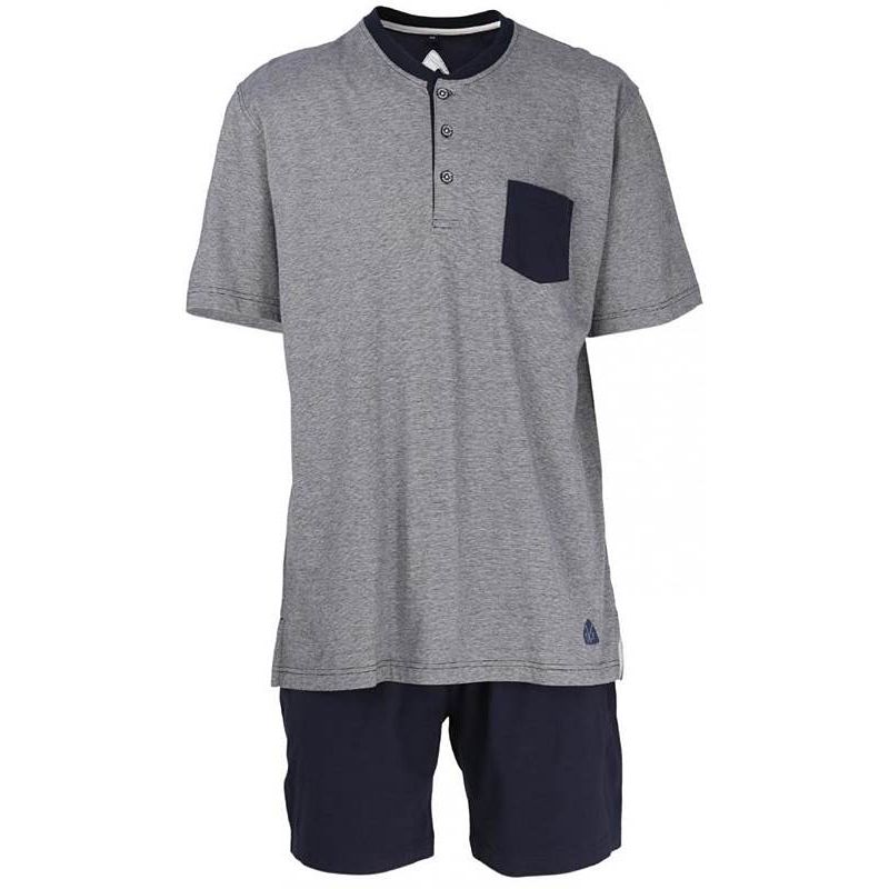 Pyjama Homme, Col Rond à Boutons, Gris chiné et Short ...