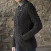 Splendide Cardigan Irlandais, Motif Torsade et Coeur, Couleur Charbon