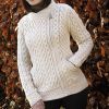 Splendide Cardigan Irlandais, Motif Torsade et Coeur, Ecru