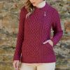 Splendide Cardigan Irlandais, Motif Torsade et Coeur, Magenta