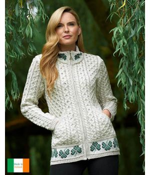 Cardigan Irlandais en laine des îles d'Aran, pour Femme, Écru naturel