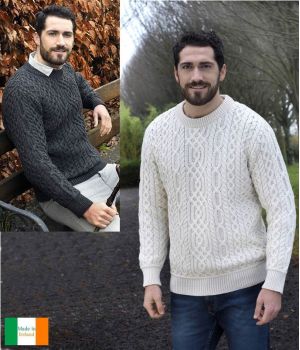 Superbe Pullover Irlandais pour Homme, Laine Mérinos Super Douce