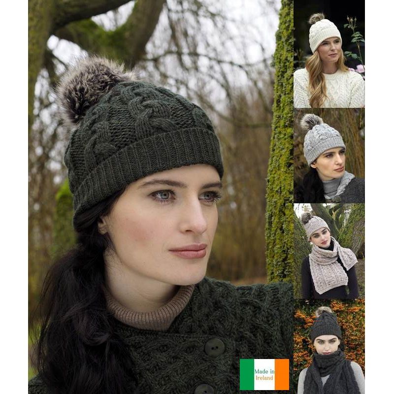 Bonnet irlandais chaud mixte laine mérinos Aran Crafts