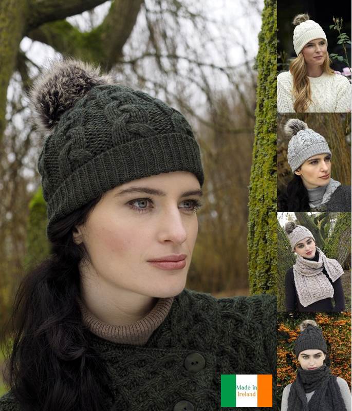 Bonnet irlandais chaud mixte laine mérinos Aran Crafts