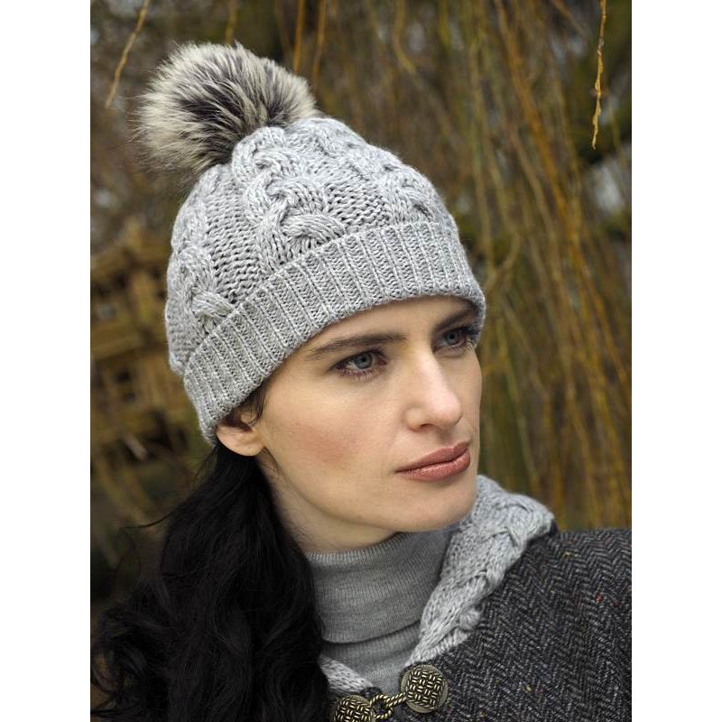 Bonnet irlandais chaud laine mérinos pompon Aran Crafts