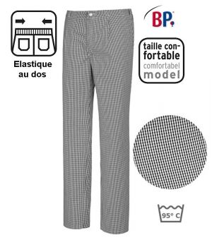 Pantalon de cuisine femme ou homme, ceinture élastiquée, pied de poule noir  blanc