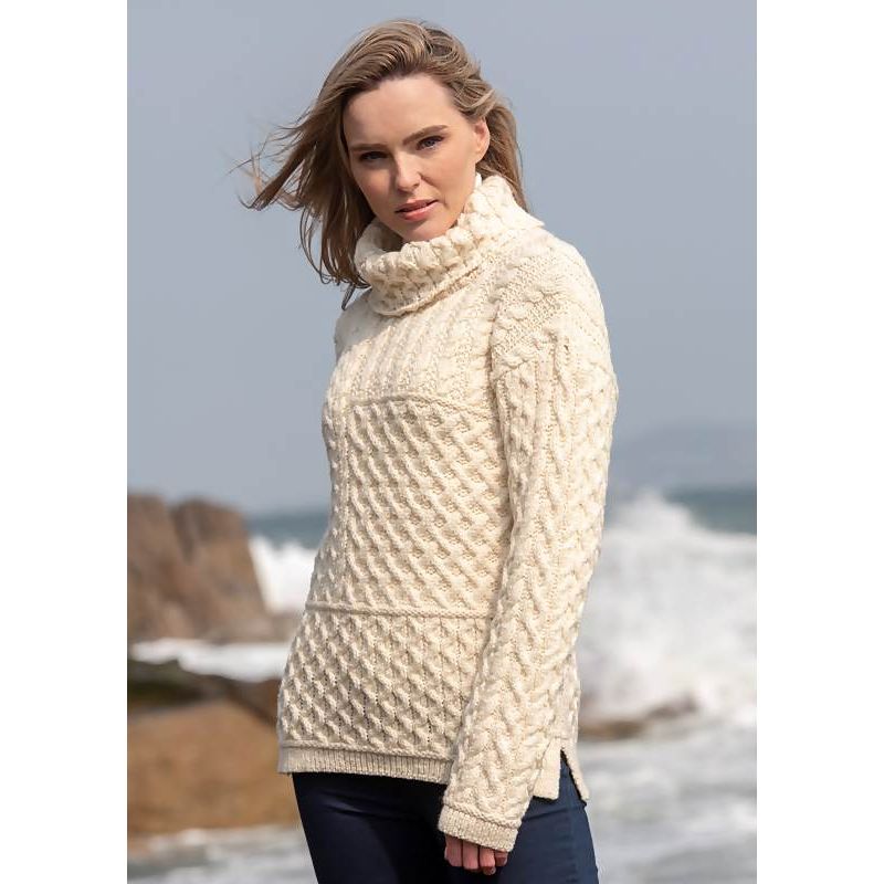 Pull Irlandais Femme, Patchwork de points de Tricotage des îles d'Aran