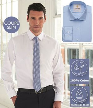 Chemise Homme, Coupe Slim, Manches longues, 100% Coton de Qualité