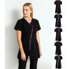 Blouse Professionnelle Femme, Fermeture Zip, Noir et noir