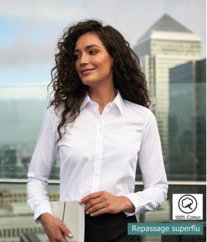 Chemisier Femme, Blanc, Coupe Ajustée, 100% Coton Sans Repassage