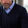 Pullover Homme, Col en V, Col et bordures côtelées