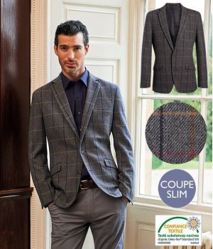 Veste Tweed Homme, Coupe Slim, Gris et Marron à carreau