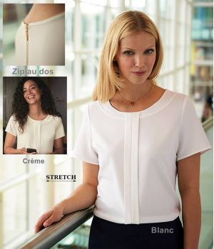 Chemisier Femme, Crêpe de chine, Taille 36, Manches courtes, Zip doré au dos.