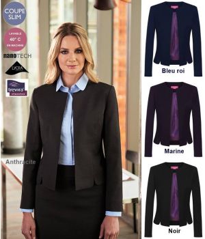 Veste Femme, Coupe Cintrée, Col Arrondi Sans Revers