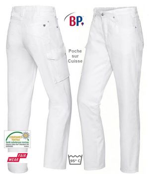 Jean Blanc Cargo Femme et Homme, 5 Poches, Peut Bouillir