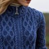 Cardigan Femme Irlandais, Fermeture à zip, Bleu chiné
