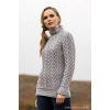 Pull Femme Irlandais, Col Roulé à Torsades, Gris clair