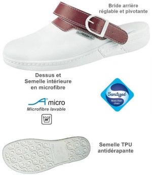 Sabots de Travail, Microfibre Blanc et Bordeaux, Femme et Homme Sabots de Travail, Microfibre Blanc et Bordeaux, Femme et Homme