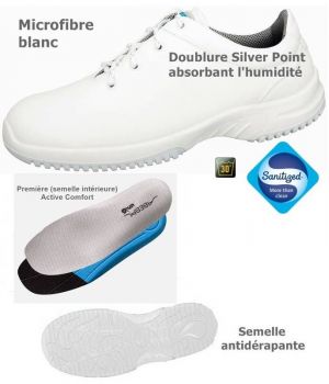 Chaussures de travail fashion et confort, à lacets, microfibre blanc