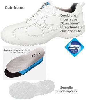 Chaussures de Travail Fashion et confort, Cuir blanc, doublure absorbante