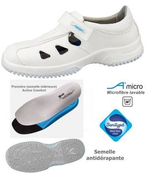 Chaussures de travail fashion et confort, Microfibre blanche, Semelle intérieure renouvelable