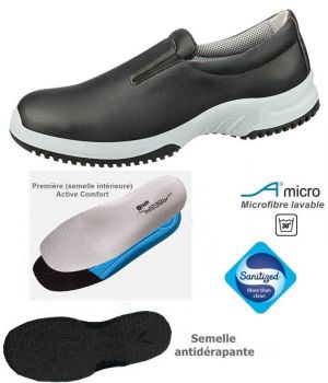 Chaussures de Travail Fashion Et Confort, Microfibre Noire, Élastique à l'empeigne