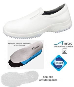 Chaussures de Travail Fashion Et Confort, Microfibre Blanche, Élastique à l'empeigne