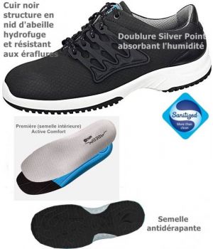 Chaussures de travail fashion et confort, à lacets, Cuir noir nid d'abeille