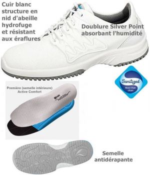 Chaussures de travail fashion et confort, à lacets, Cuir blanc nid d'abeille