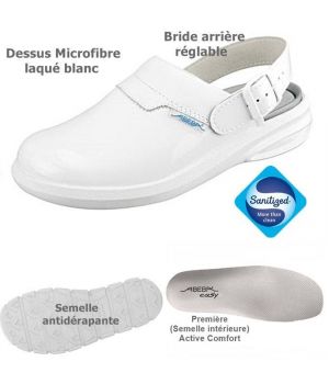 Sabots de travail confort, élégants et fonctionnels, Microfibre blanc laqué