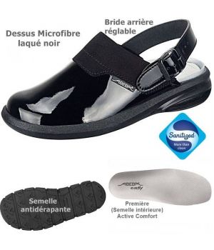Sabots de Travail Confort, Élégants et Fonctionnels, Microfibre Noir Laqué