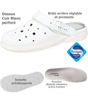Sabots de travail confort, design et fonctionnels, Cuir Blanc aéré