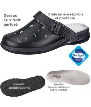 Sabots de travail confort, design et fonctionnels, Cuir Noir aéré