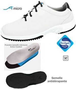 Chaussures de Travail Fashion et Confort, à Lacets, Microfibre Blanc et Noir