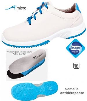 Chaussures de Travail Fashion et Confort, à Lacets, Microfibre Blanc et Bleu