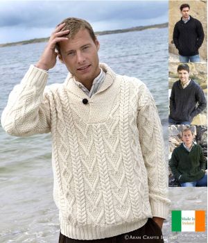 Pull Irlandais pour Homme à col châle en V, Laine Mérinos 