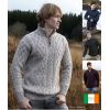 Pullover Irlandais pour homme, Fermeture zip, 100% Laine Mérinos