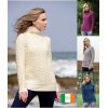 Pull Femme Irlandais, Col Roulé à Torsades, Motif Coeur et Nid d'abeille