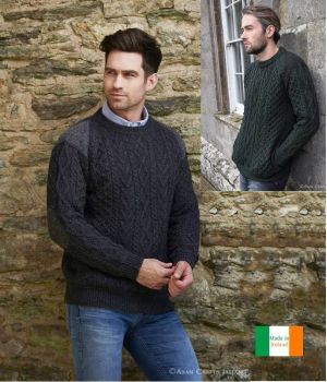 Pull Homme Irlandais, Laine Mérinos et Tweed Donegal sur épaules et coudes