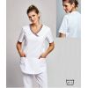 Blouse Médicale Femme, Parties Extensibles, Blanche avec Bande Couleur