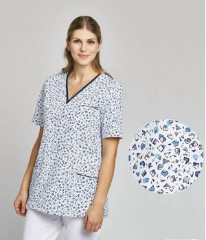 Blouse Médicale Femme, Motif imprimé Bleu Turquoise