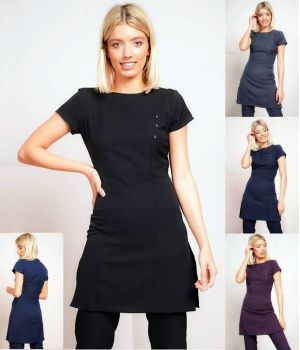 Blouse Esthéticienne, Coupe Ajustée, Taille 34 à 38, Boutons Imitation Crystal.