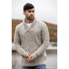 Pull Irlandais pour Homme, 100% Laine Mérinos, Beige grisé chiné