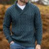 Pull Irlandais pour Homme, Col châle, Bleu paon