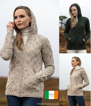 Magnifique Cardigan Irlandais Femme, Capuche, Poches Kangourou 