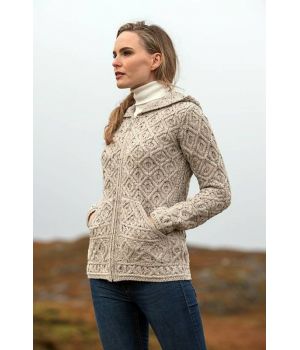 Magnifique Cardigan Irlandais Femme, Capuche, Poches Kangourou 